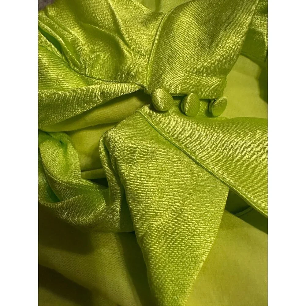 Satin Fringe Cutout XS Elliatt Citrus Leoni Halter Mini Dress In Lime Green - Picture 10 of 13